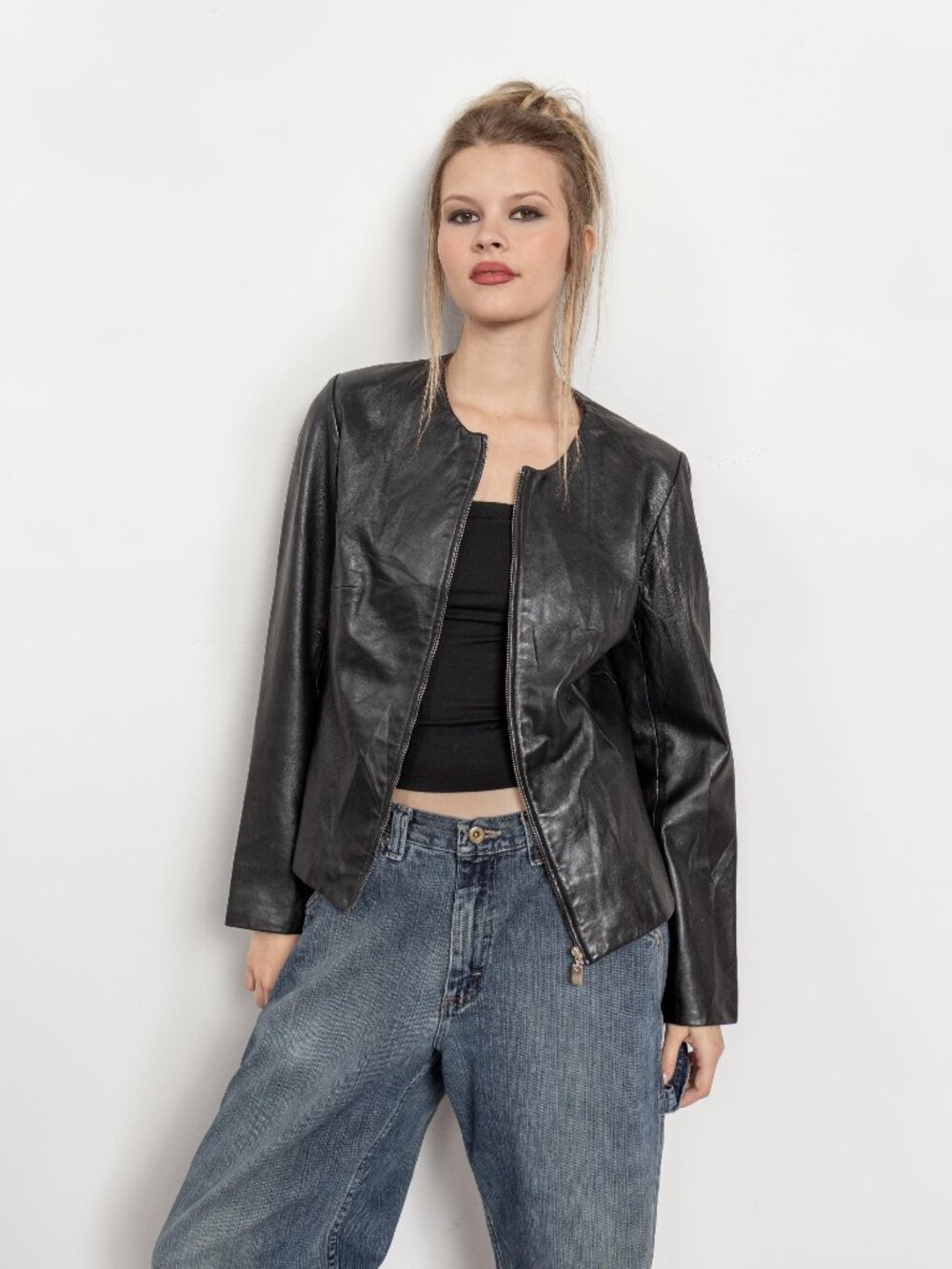 LEATHER MOTO JACKET Y2K Vintage Women / Small
